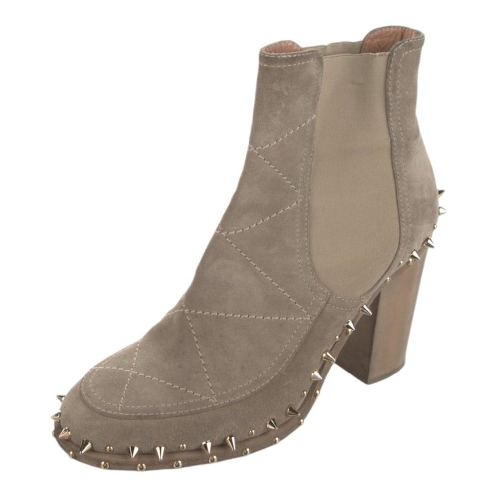 Laurence Dacade Rockstud Taupe Suede Quilted Spiked Ankle Heeled‎ Boots Size 39